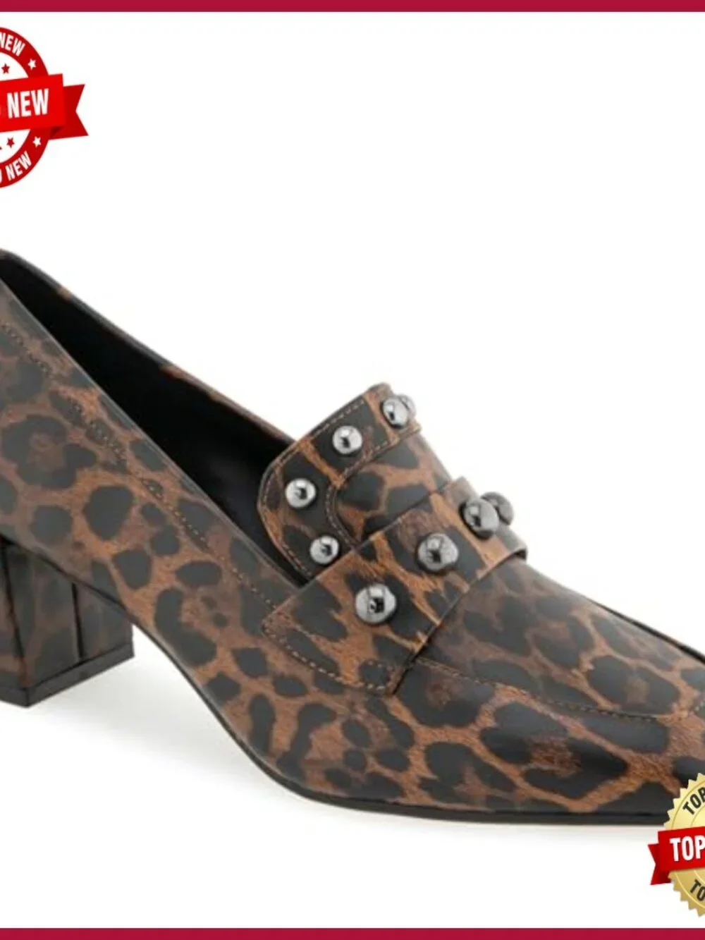 Women's Heeled Loafer Slip-On with Block Heel Studded Accents Ortholite Insole